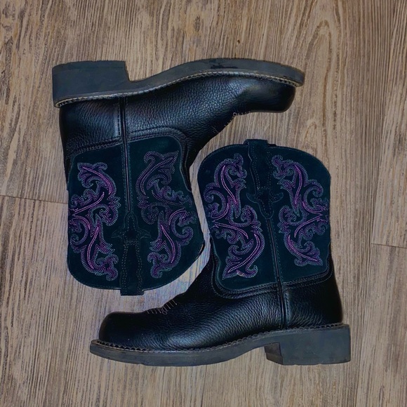 Ariat Fatbaby Western Boots Black with Purple & Pink Embroidered – US 9B - Picture 2 of 5